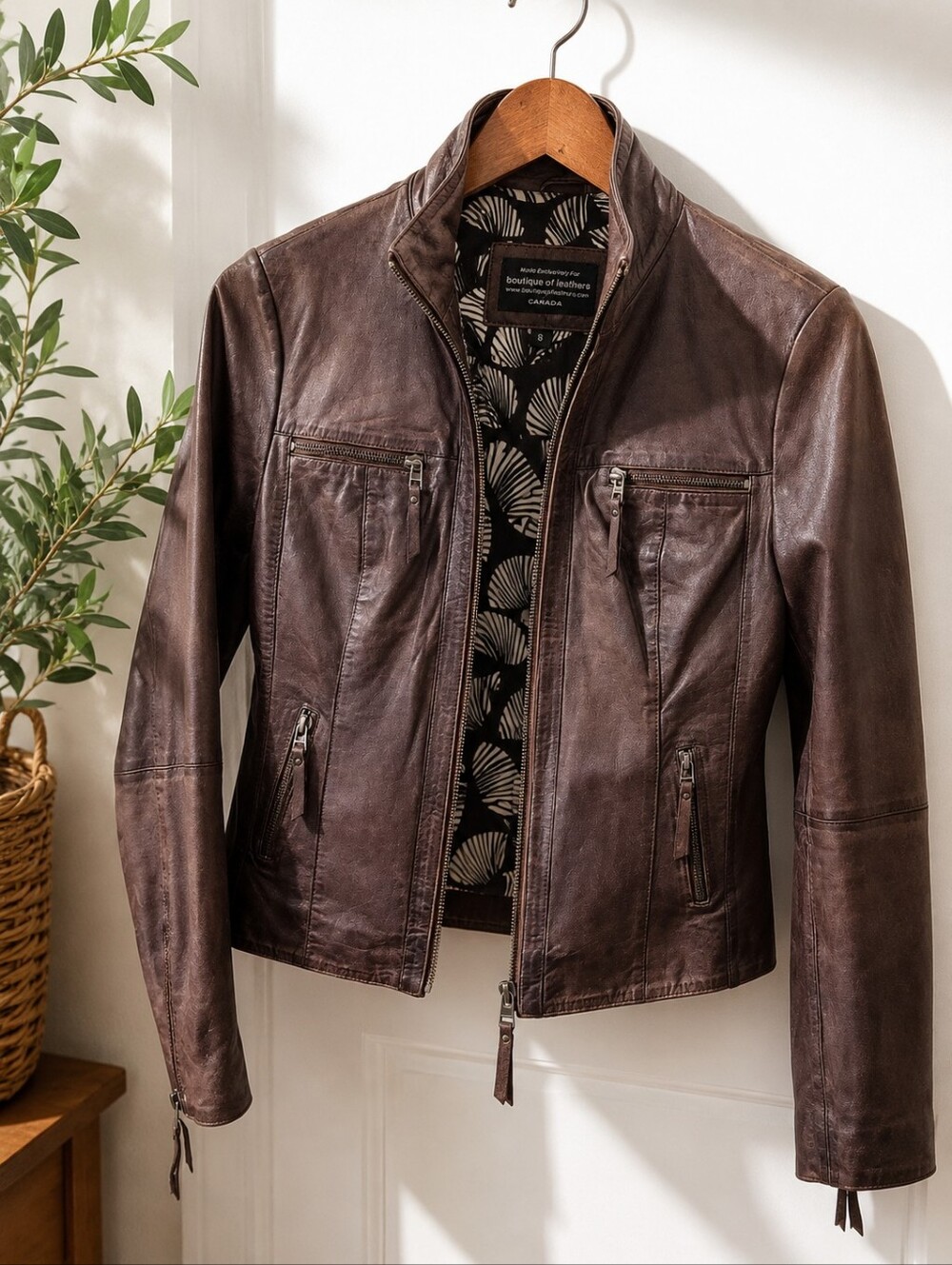 Women’s Genuine Leather Moto Jacket Brown Size M / 8